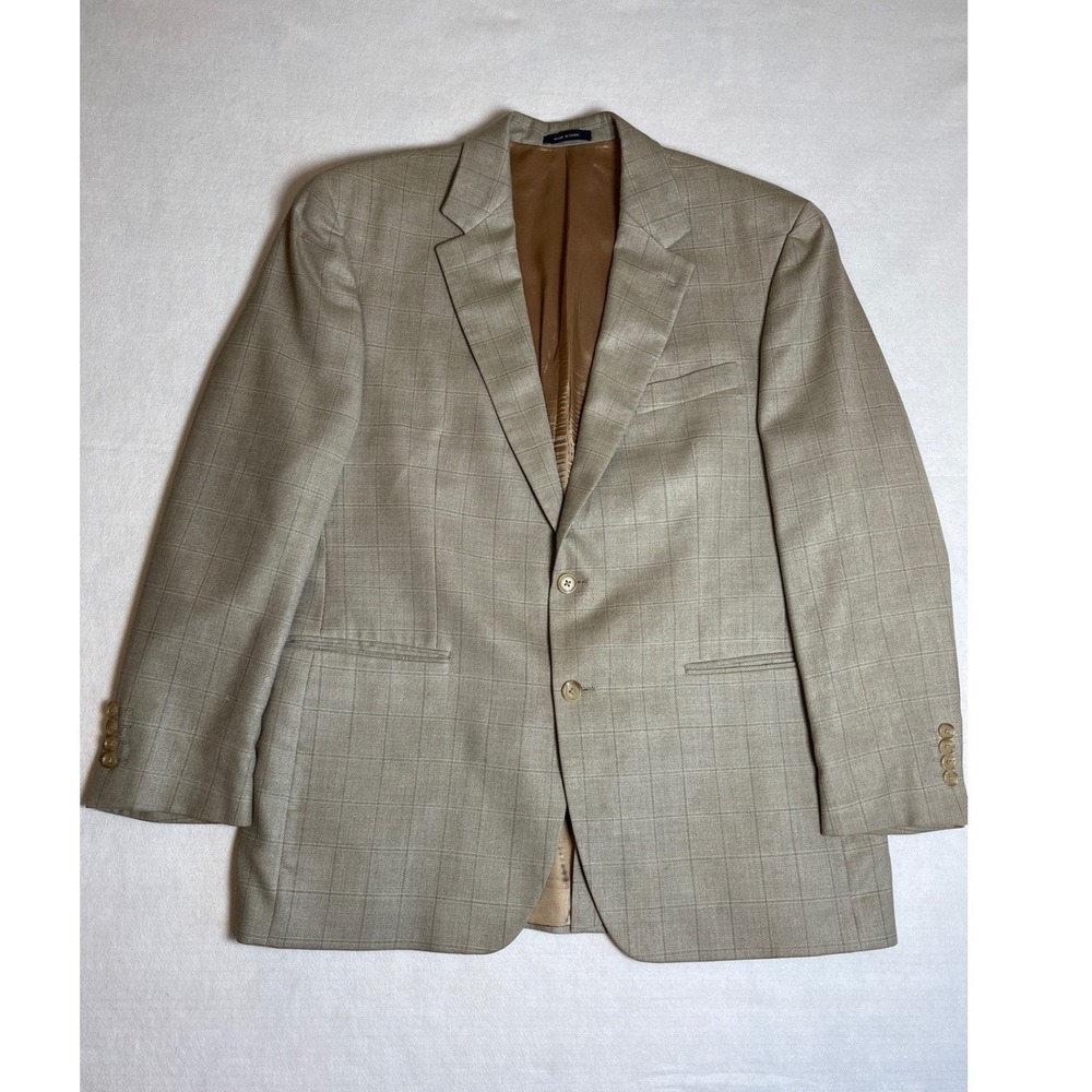 Ralph Lauren Mens Tan Glen Plaid Silk Wool Blazer Sport Coat Dillard's 42 R